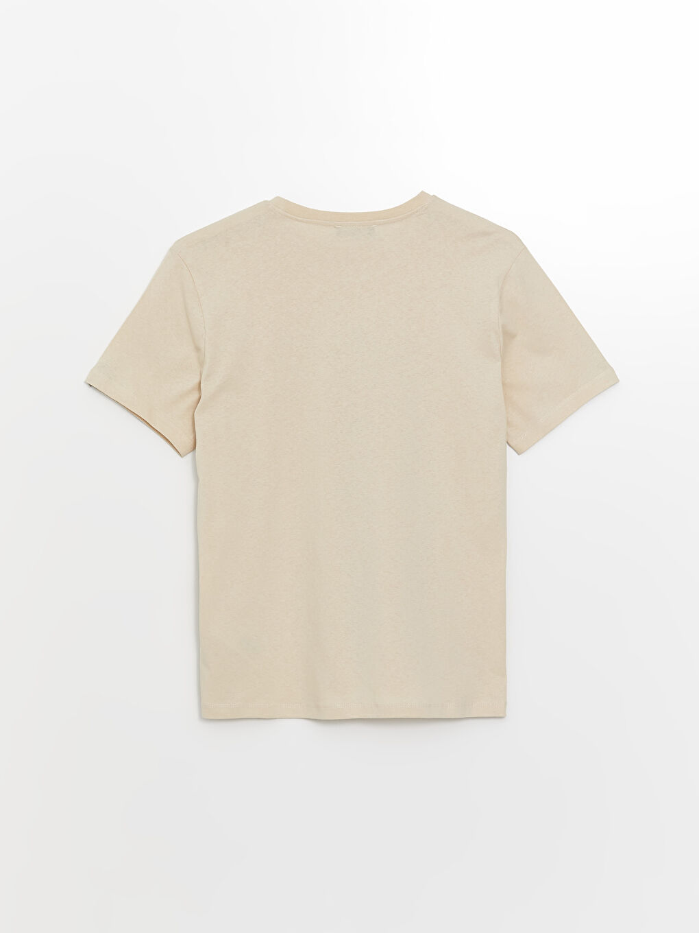 Bej Bisiklet Yaka Kısa Kollu Baskılı Penye Erkek Tişört-6