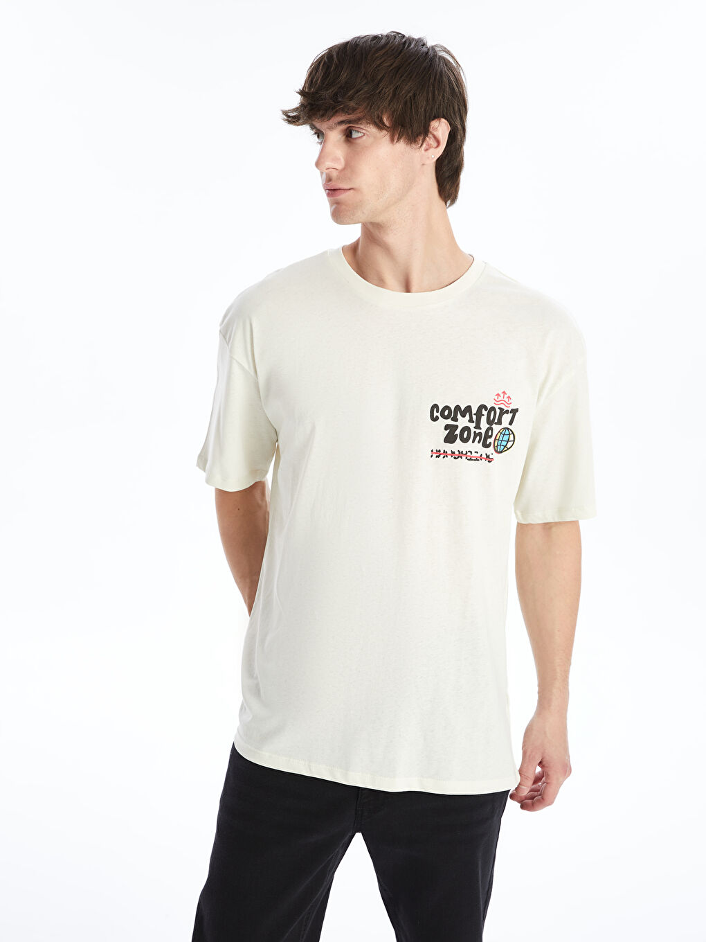 Yeşil Bisiklet Yaka Kısa Kollu Baskılı Penye Erkek Tişört-1