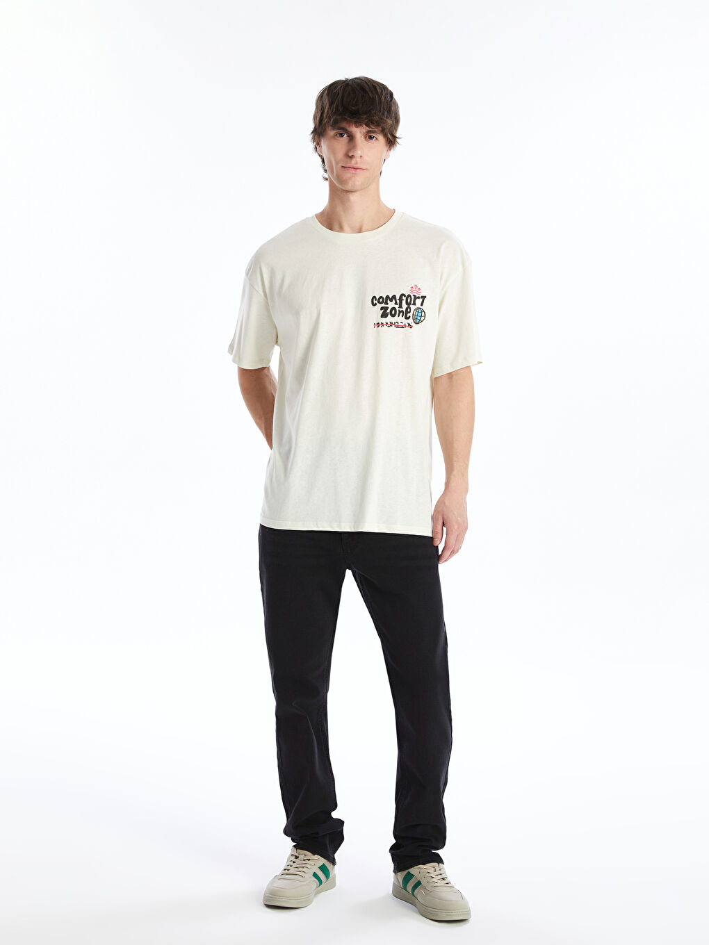 Yeşil Bisiklet Yaka Kısa Kollu Baskılı Penye Erkek Tişört-2