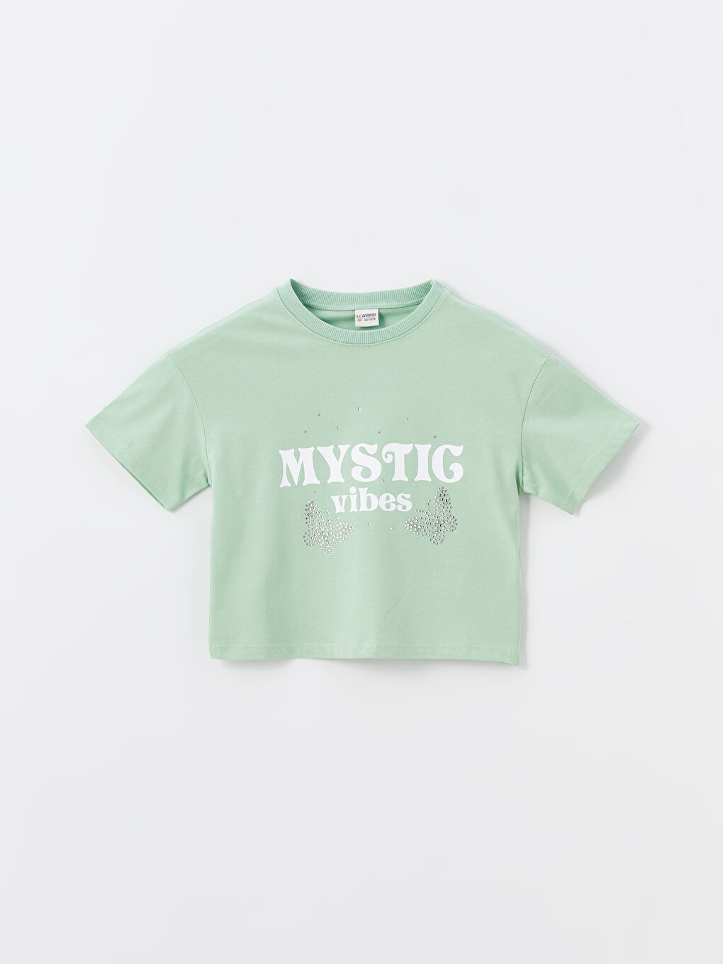 Poncho Crew Neck Printed Short Sleeve Girls' Crop T-Shirt -S4IE96Z4-FX6
