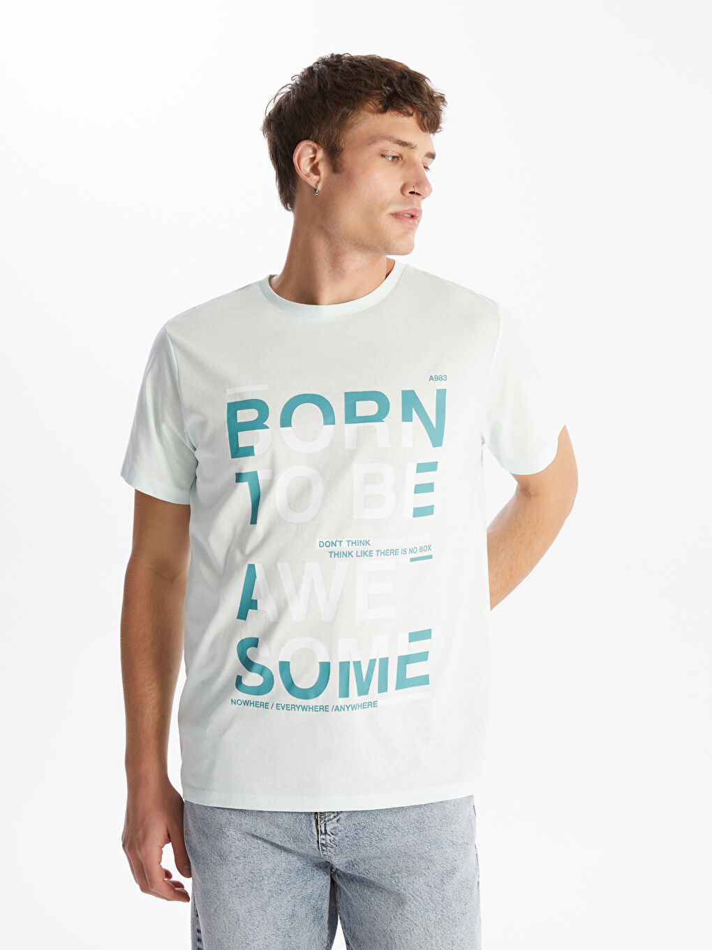 Turkuaz Bisiklet Yaka Kısa Kollu Baskılı Penye Erkek Tişört