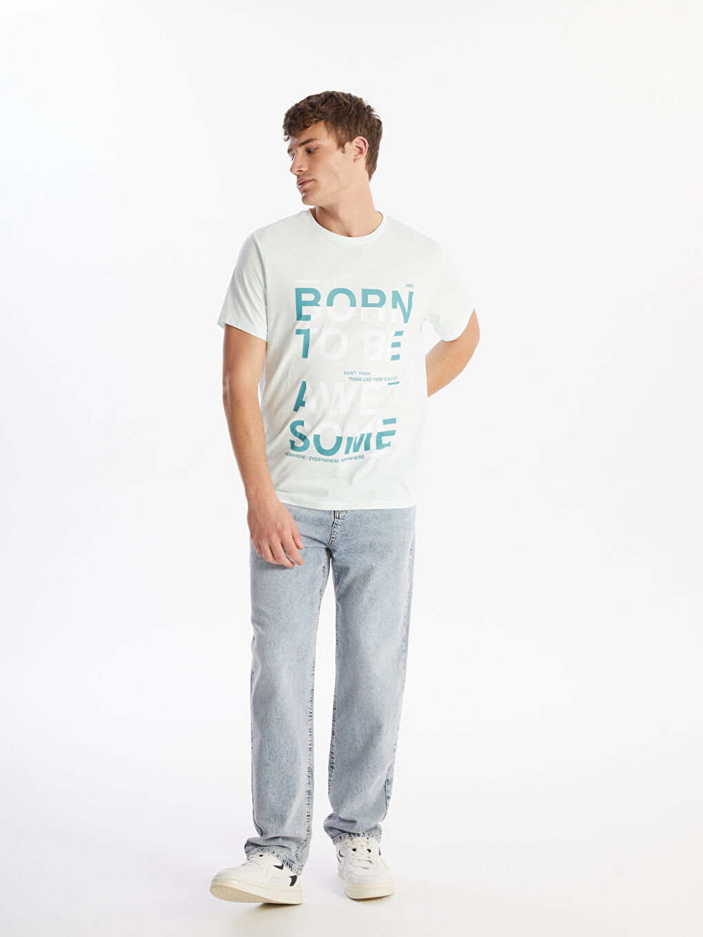 Turkuaz Bisiklet Yaka Kısa Kollu Baskılı Penye Erkek Tişört-1