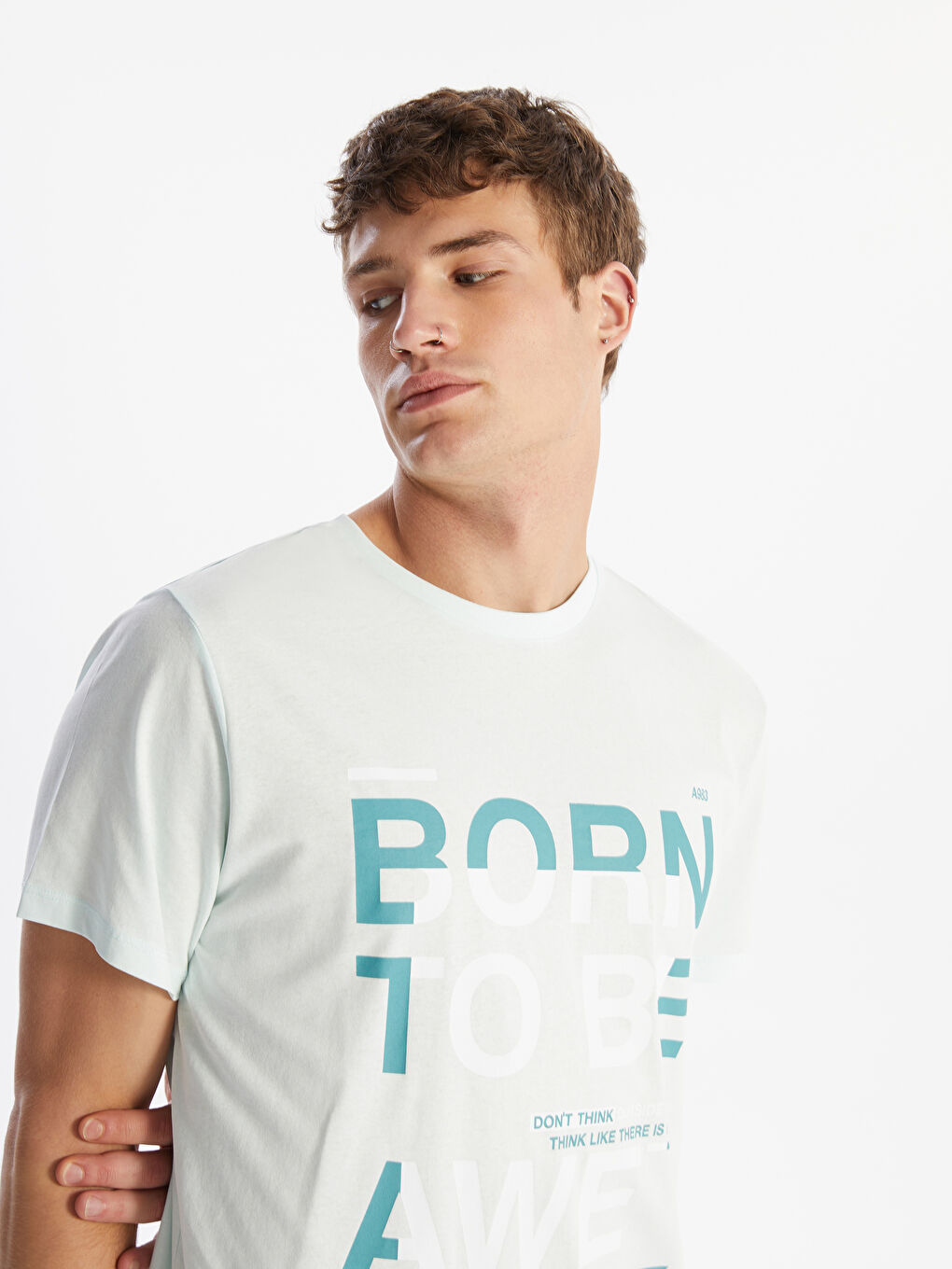 Turkuaz Bisiklet Yaka Kısa Kollu Baskılı Penye Erkek Tişört-2