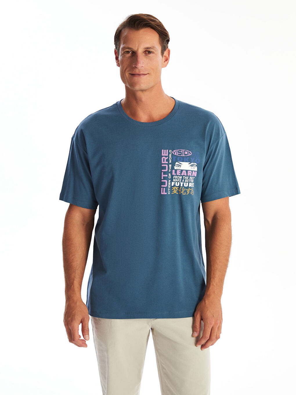 İndigo Bisiklet Yaka Kısa Kollu Baskılı Penye Erkek Tişört