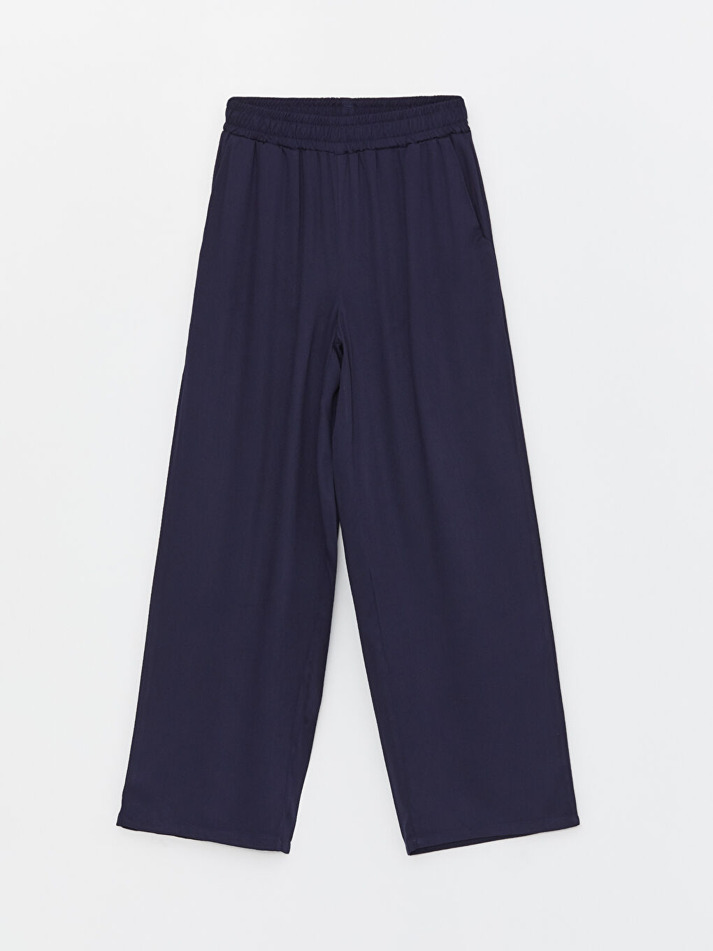 Lacivert Beli Lastikli Düz Gabardin Kadın Pantolon-4