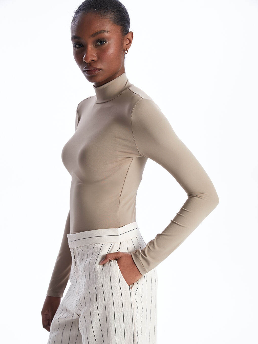 Turtle Neck Regular Long Sleeve Women's T-shirt -S4IF50Z8-GRC