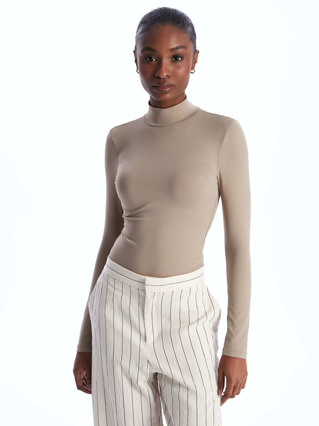 Turtle Neck Regular Long Sleeve Women's T-shirt -S4IF50Z8-GRC