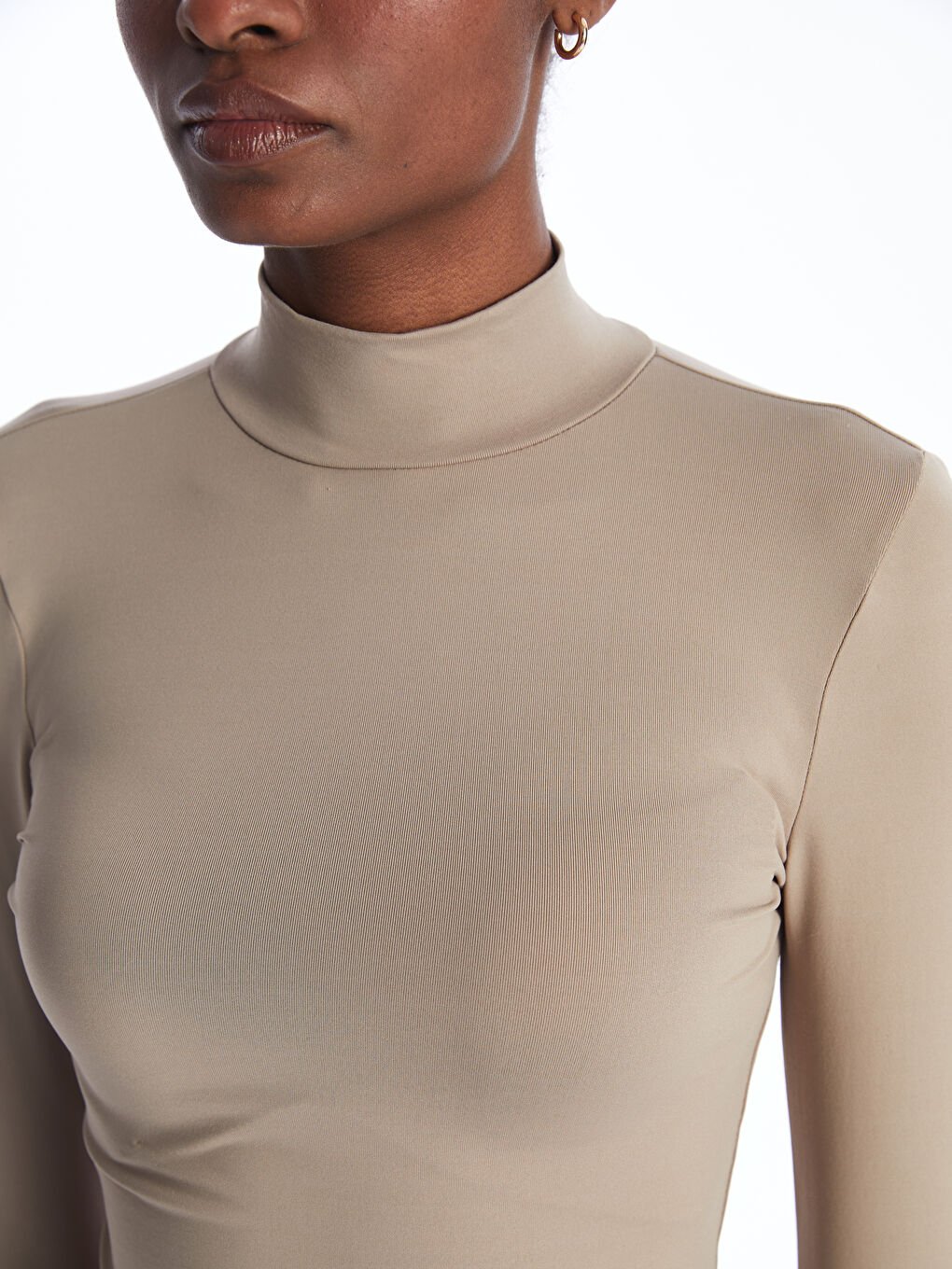 Turtle Neck Regular Long Sleeve Women's T-shirt -S4IF50Z8-GRC