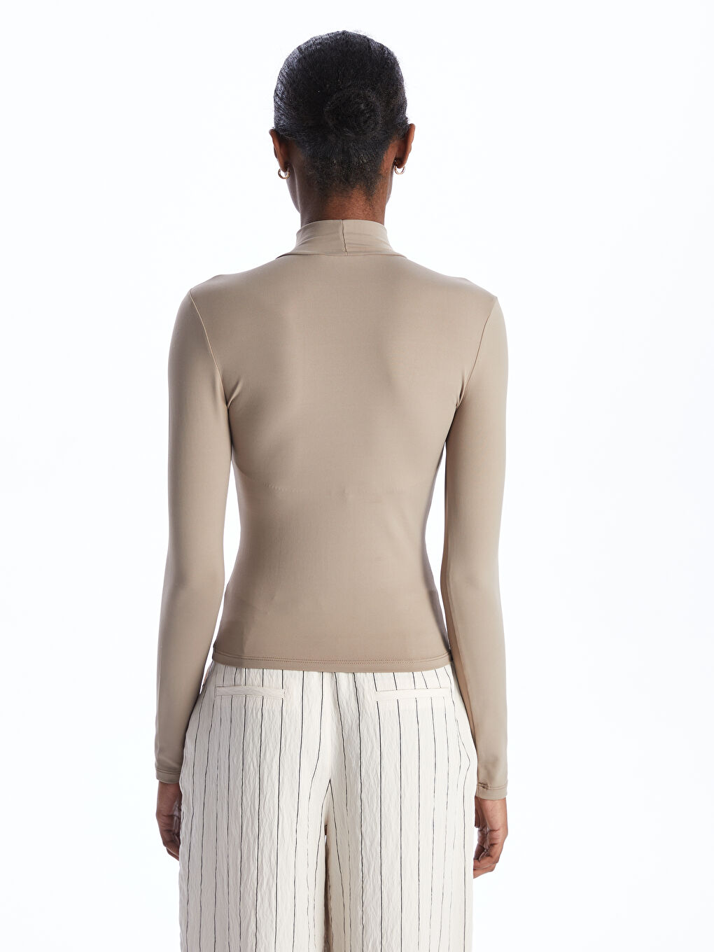 Turtle Neck Regular Long Sleeve Women's T-shirt -S4IF50Z8-GRC