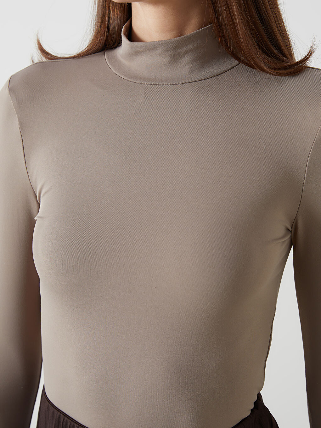 Turtle Neck Regular Long Sleeve Women's T-shirt -S4IF50Z8-GRC