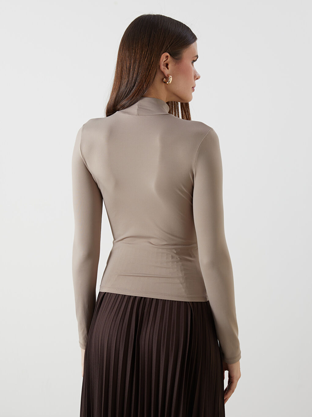 Turtle Neck Regular Long Sleeve Women's T-shirt -S4IF50Z8-GRC