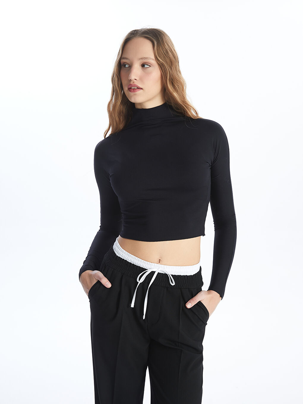 Stand Up Collar Straight Long Sleeve Women's Crop -S4IF53Z8-CVL