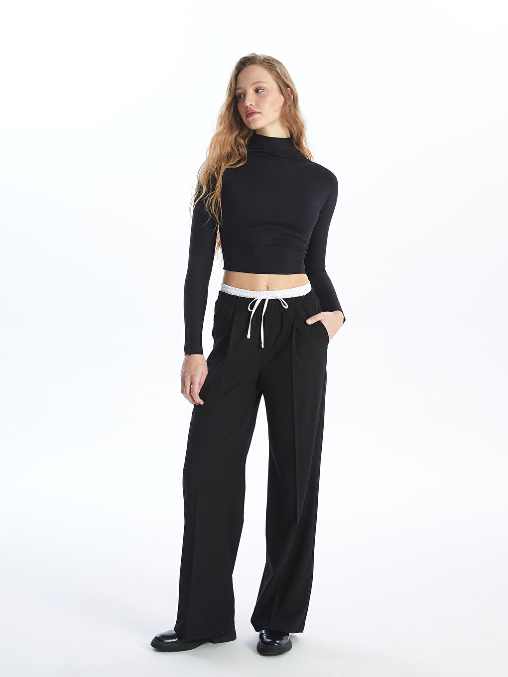 Stand Up Collar Straight Long Sleeve Women's Crop -S4IF53Z8-CVL