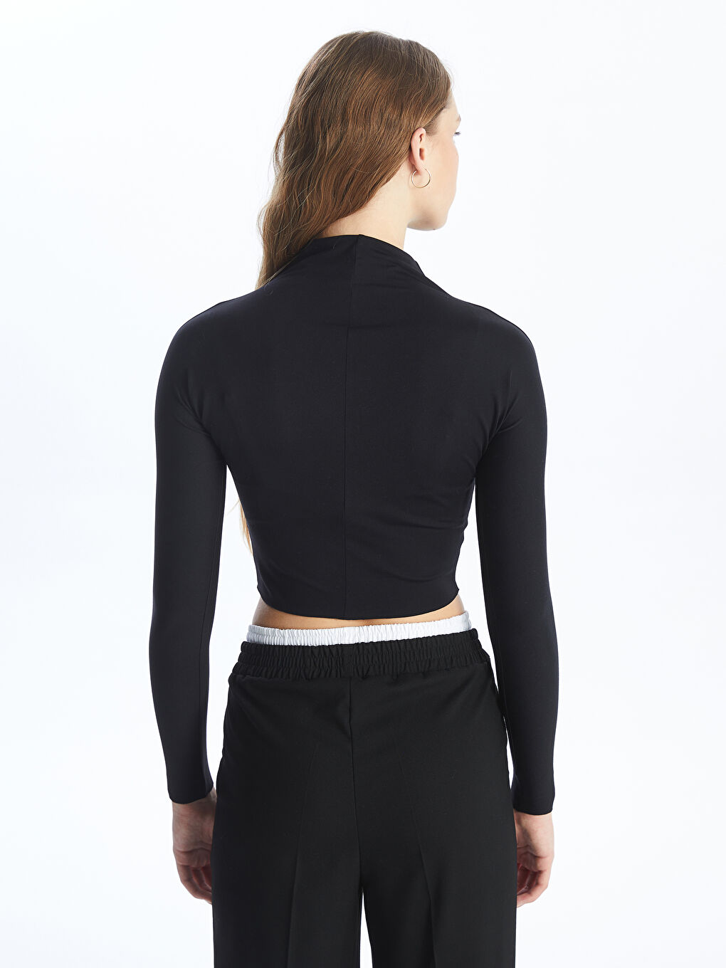 Stand Up Collar Straight Long Sleeve Women's Crop -S4IF53Z8-CVL