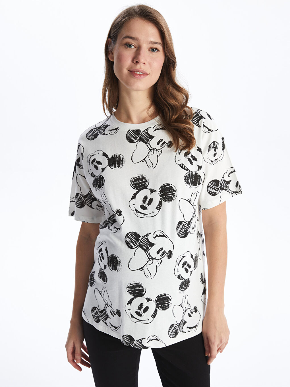 Crew Neck Mickey Mouse Printed Short Sleeve Oversize Maternity T-Shirt -S4IF55Z8-R9J