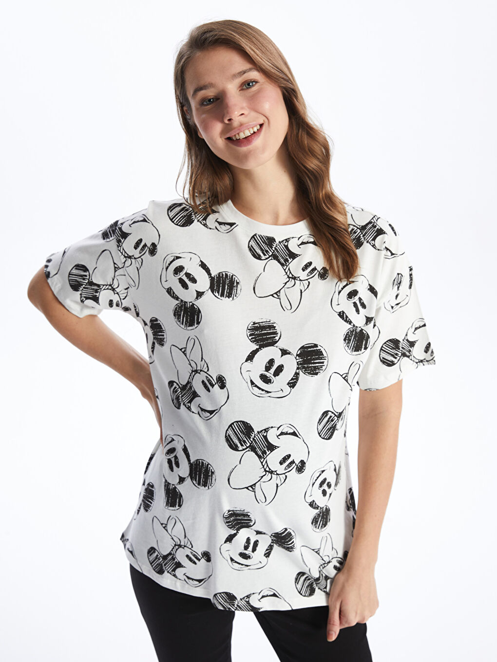Crew Neck Mickey Mouse Printed Short Sleeve Oversize Maternity T-Shirt -S4IF55Z8-R9J