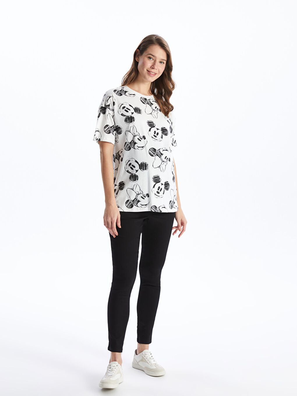 Crew Neck Mickey Mouse Printed Short Sleeve Oversize Maternity T-Shirt -S4IF55Z8-R9J