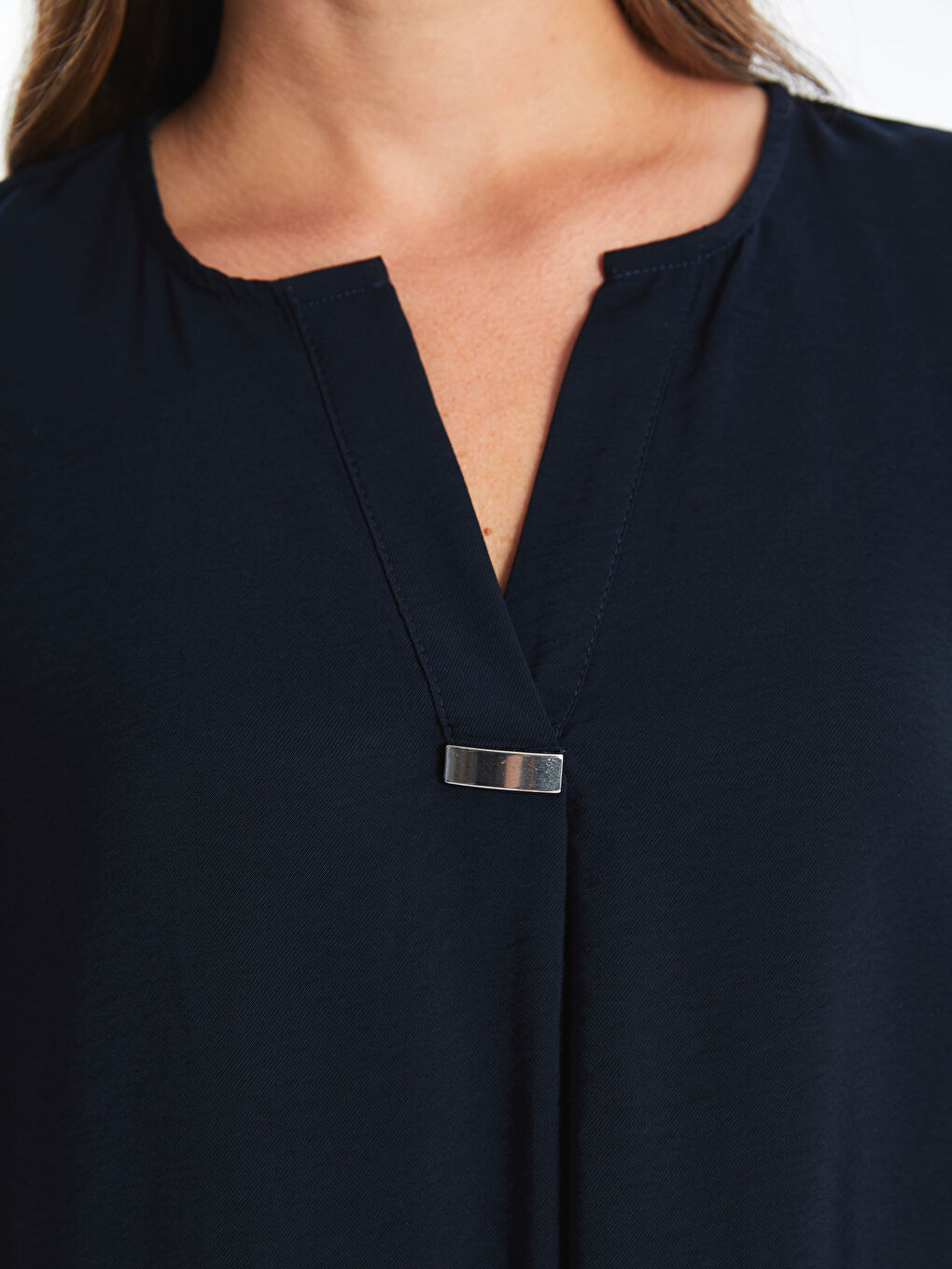 Henley Neckline Straight Short Sleeve Women Blouse -S4IF94Z8-E1J