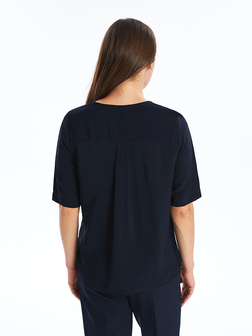 Henley Neckline Straight Short Sleeve Women Blouse -S4IF94Z8-E1J