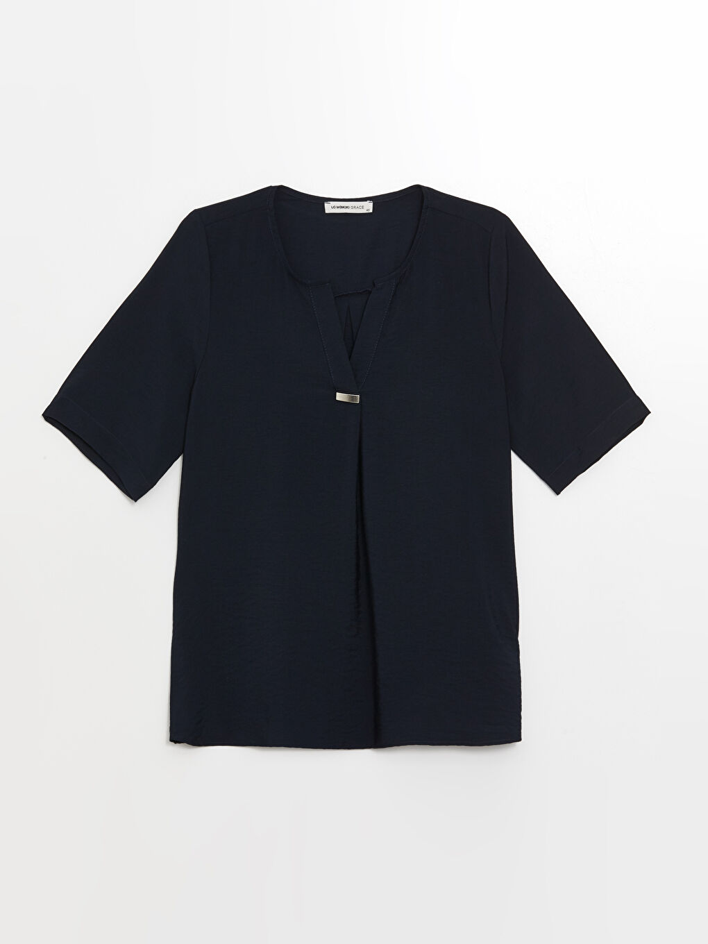 Henley Neckline Straight Short Sleeve Women Blouse -S4IF94Z8-E1J