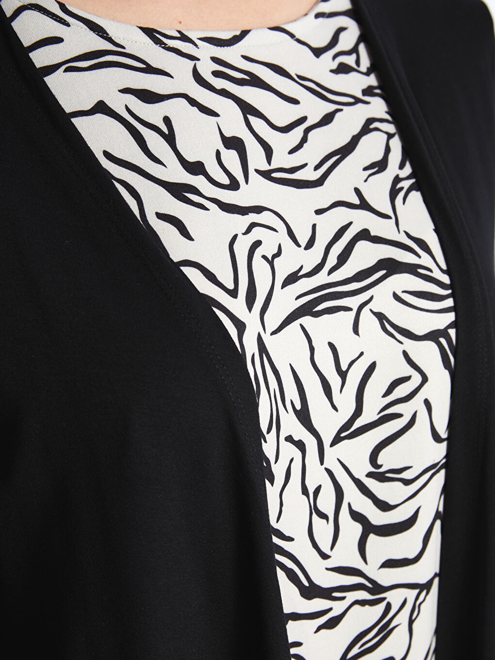 Siyah Bisiklet Yaka Desenli Kadın Bluz-3