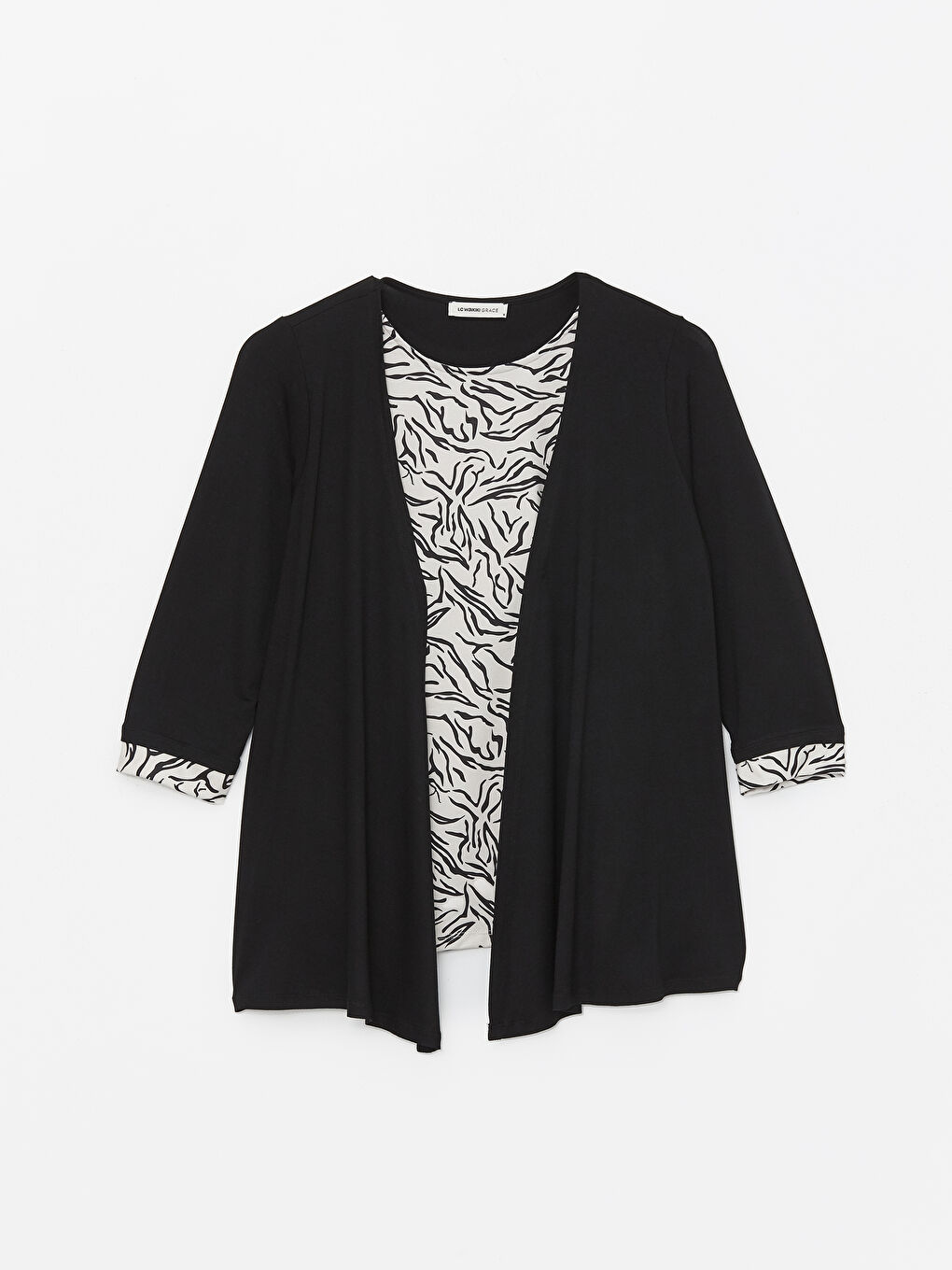 Siyah Bisiklet Yaka Desenli Kadın Bluz-5