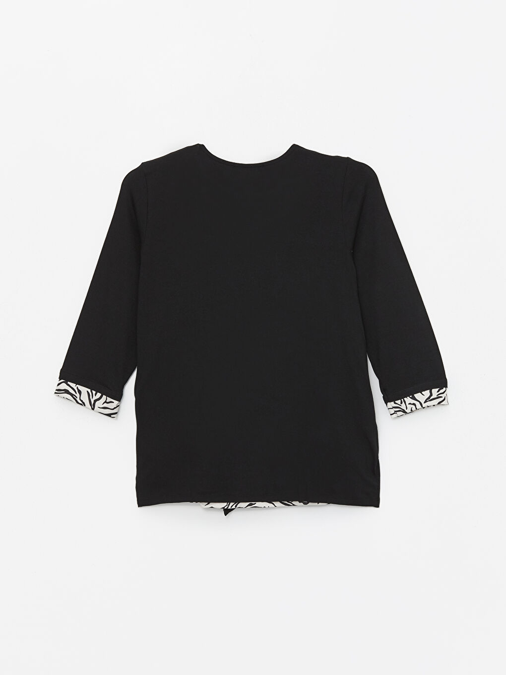 Siyah Bisiklet Yaka Desenli Kadın Bluz-6