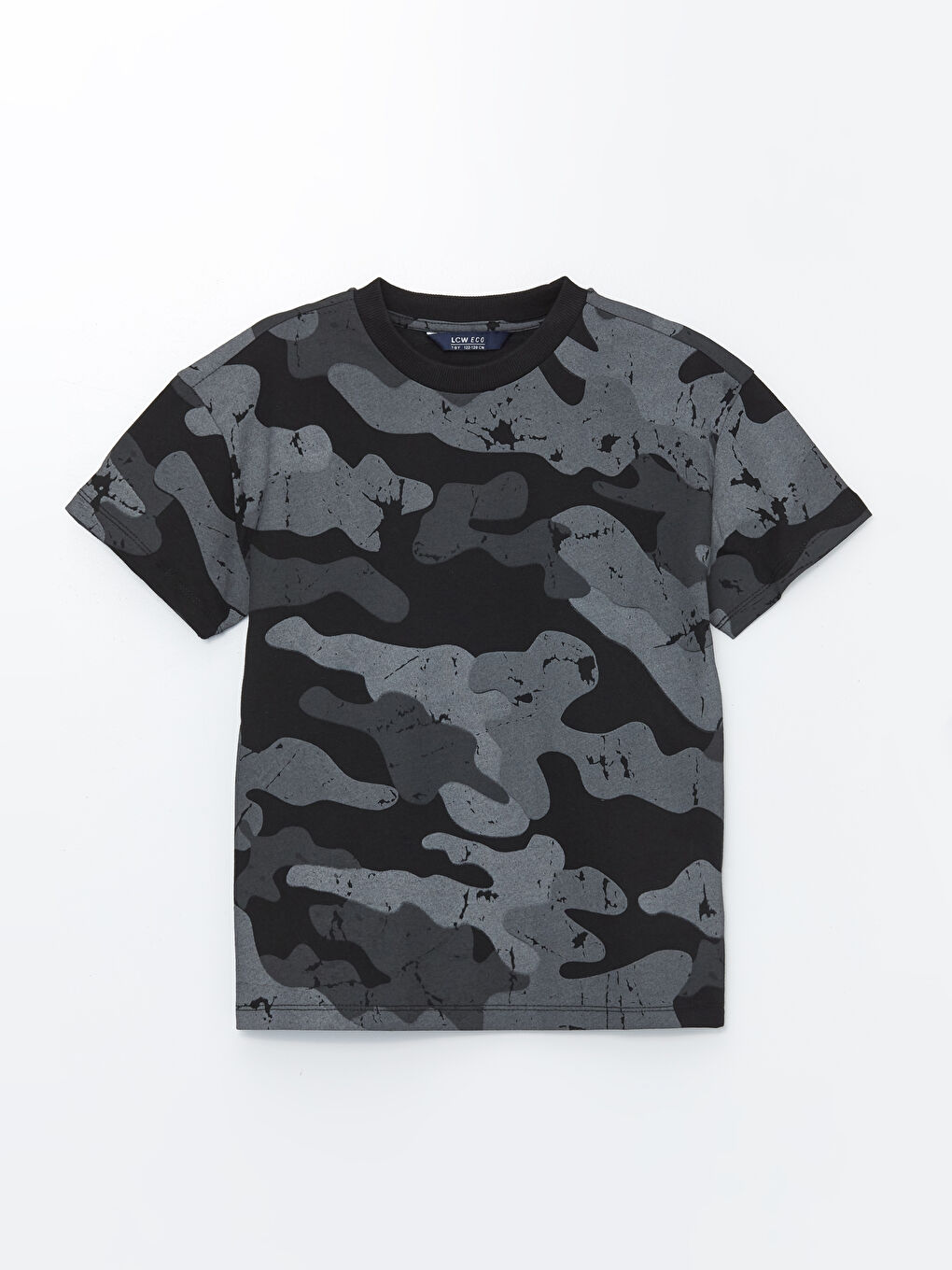 Siyah Bisiklet Yaka Kamuflaj Desenli Erkek Çocuk Tişört ve Şort-1