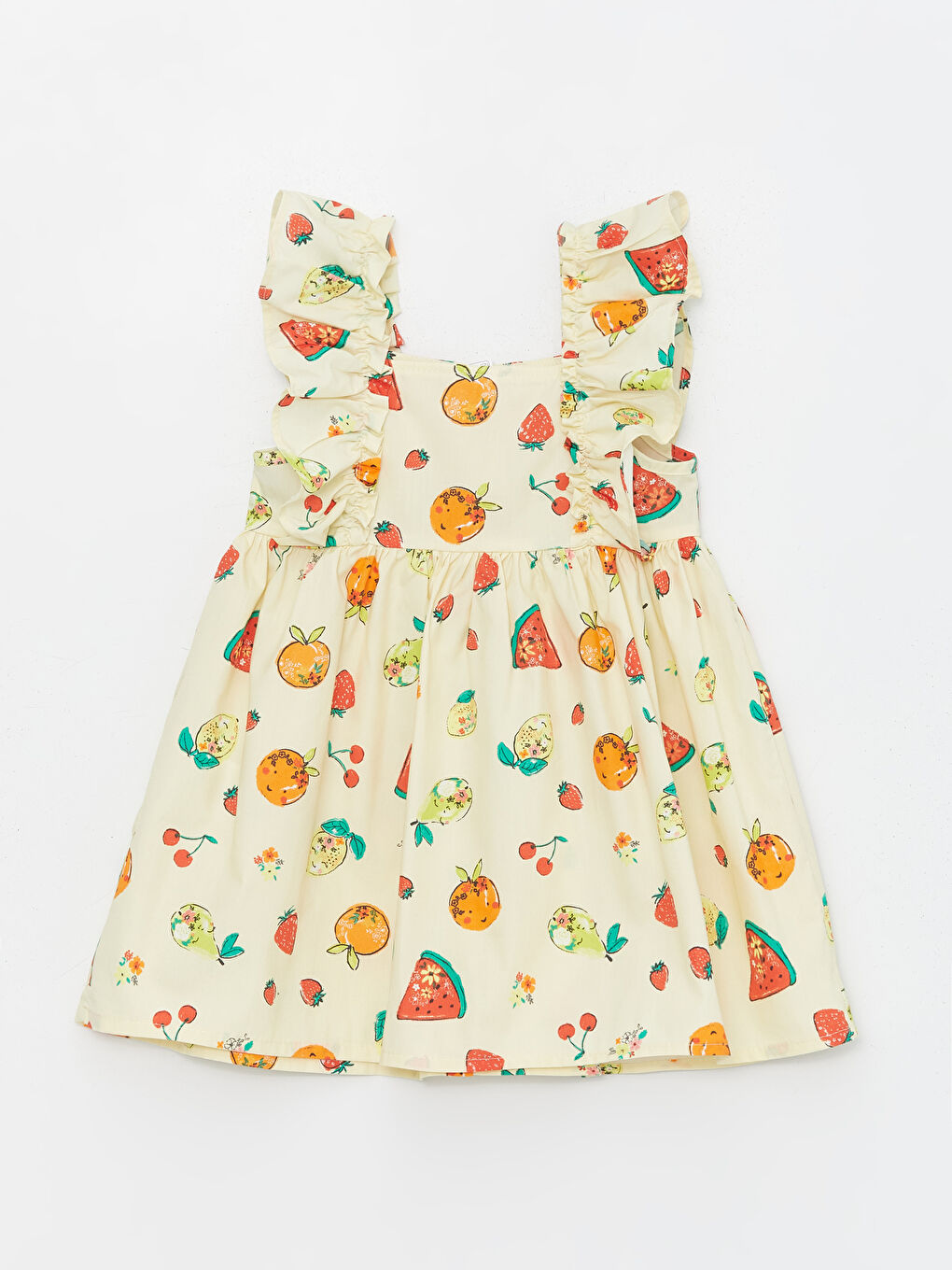 Sarı Askılı Kare Yaka Baskılı Kız Bebek Elbise-1