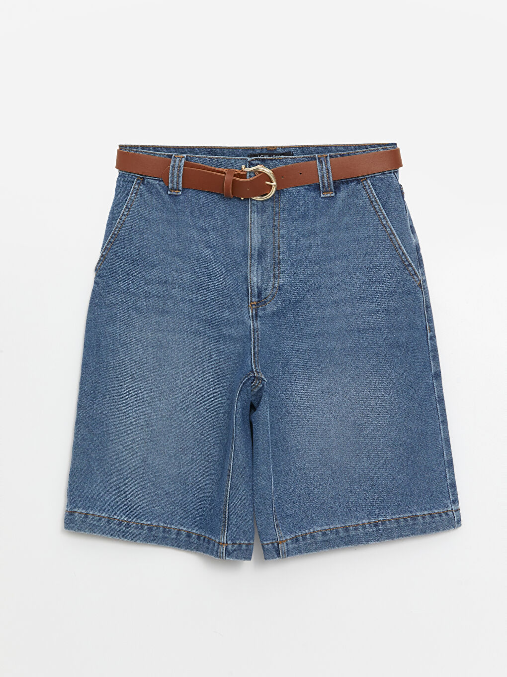 Belted Waist Bermuda Fit Women's Denim Shorts -S4IG20Z8-507