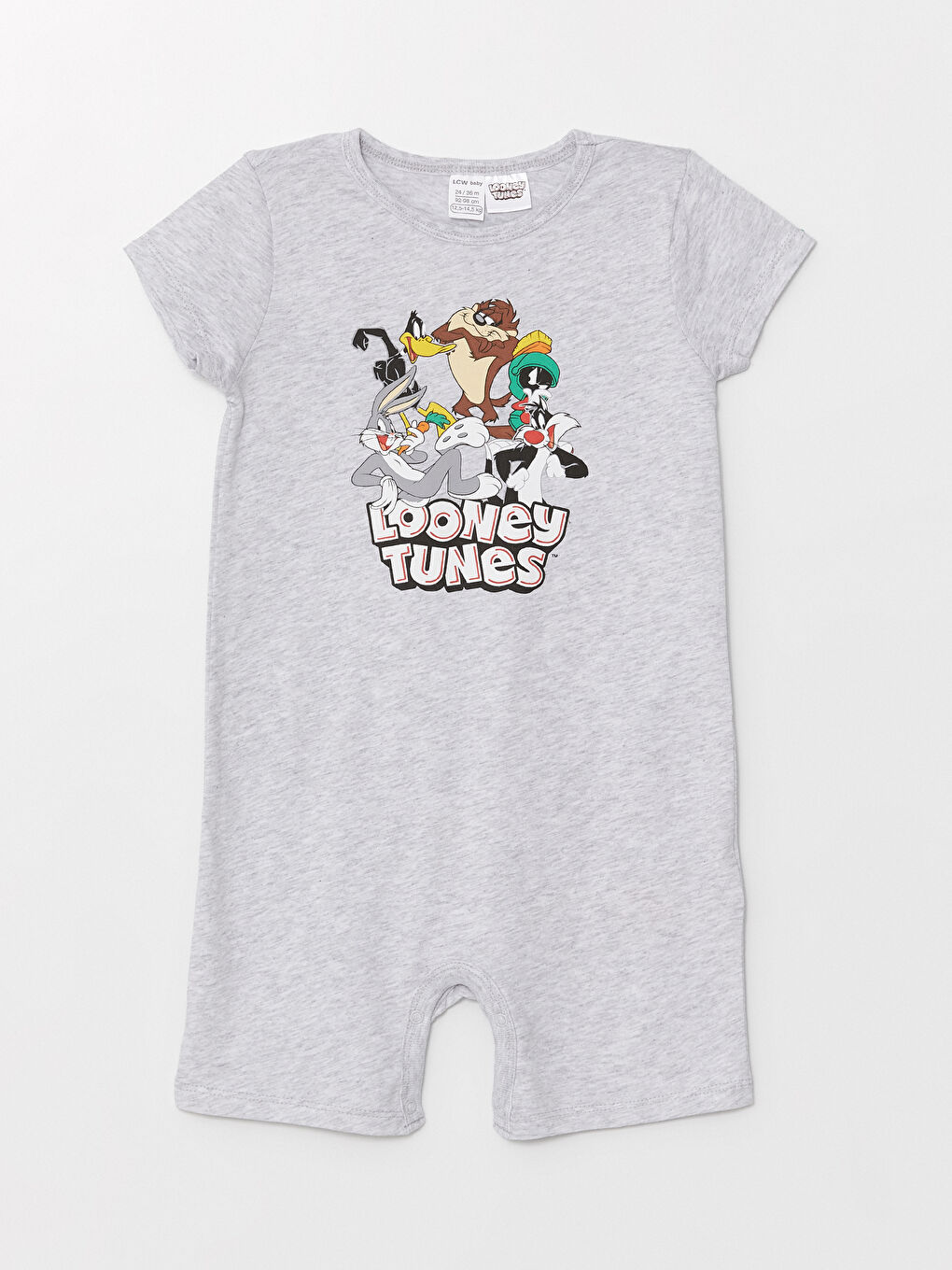 Gri Bisiklet Yaka Bugs Bunny Kısa Kollu Erkek Bebek Tulum