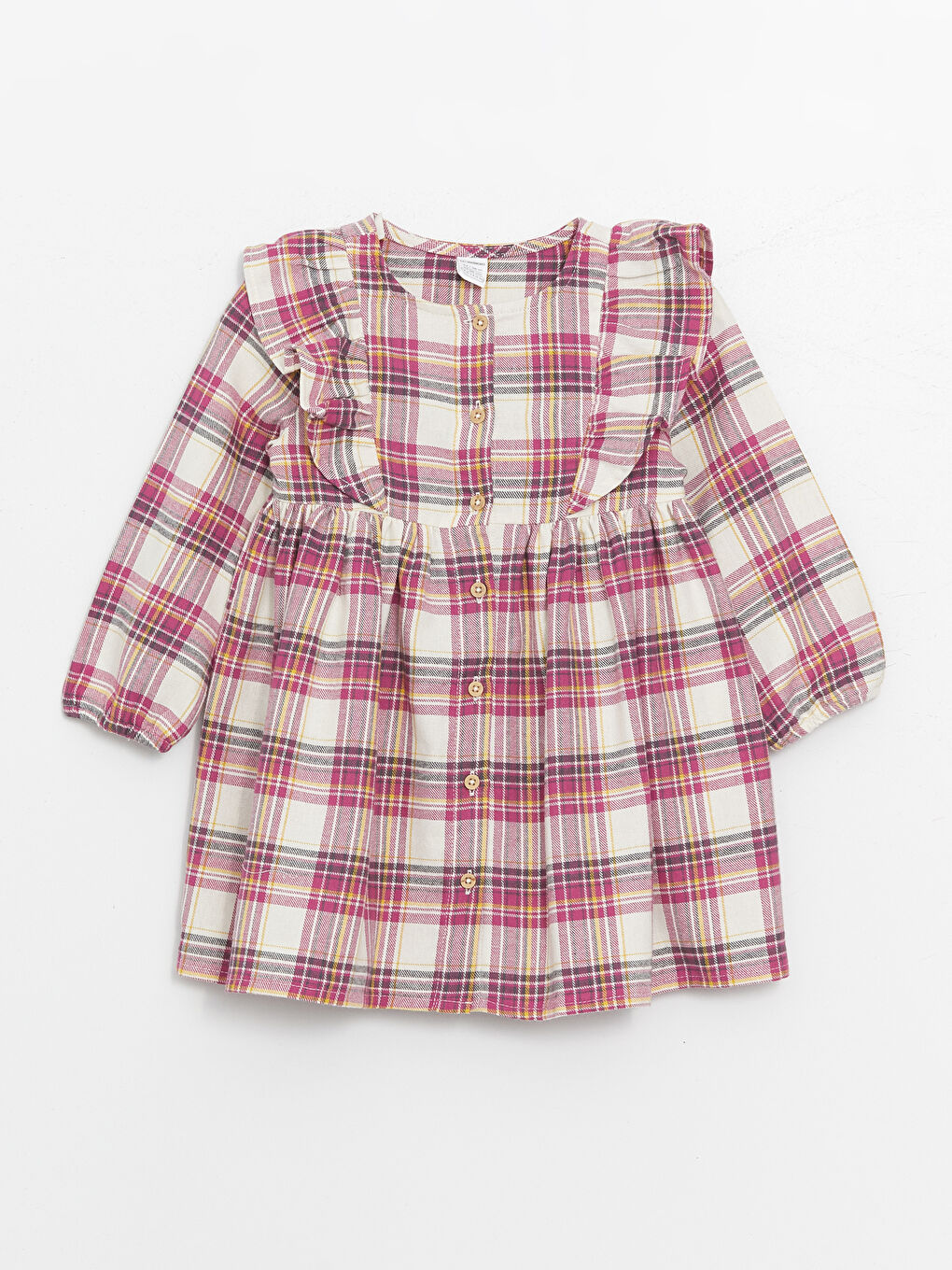 Crew Neck Long Sleeve Plaid Patterned Baby Girl Dress-2