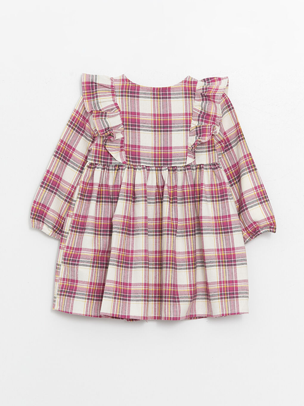 Crew Neck Long Sleeve Plaid Patterned Baby Girl Dress-3