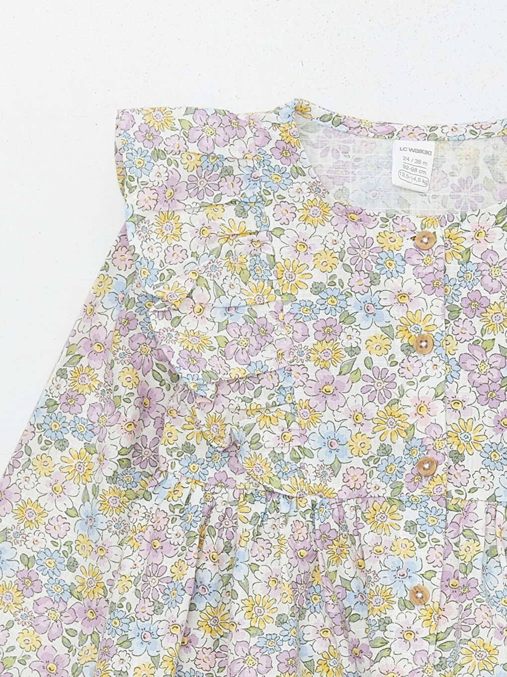 Ekru Bisiklet Yaka Uzun Kollu Çiçek Desenli Kız Bebek Elbise-4