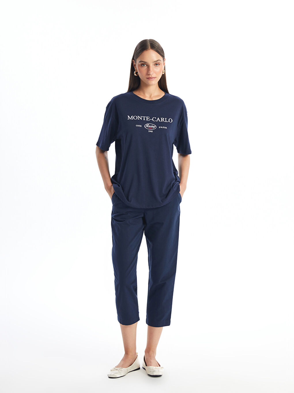 LCW Vision Crew Neck Printed Oversize Women's T-Shirt -S4IG47Z8-HFH