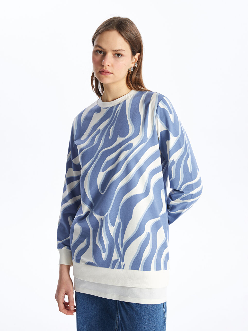 Crew Neck Patterned Women's Sweatshirt Tunic -S4IG48Z8-LRA