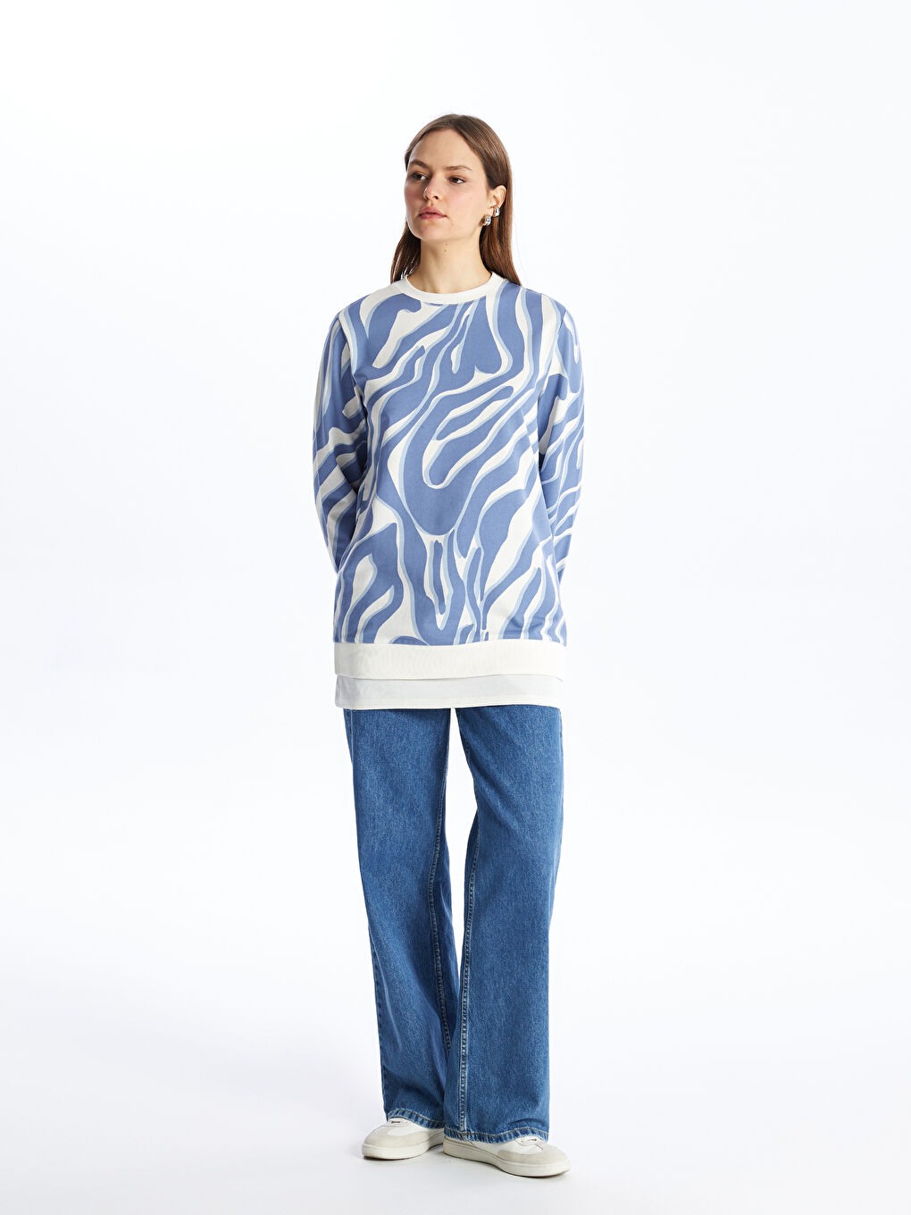 Crew Neck Patterned Women's Sweatshirt Tunic -S4IG48Z8-LRA