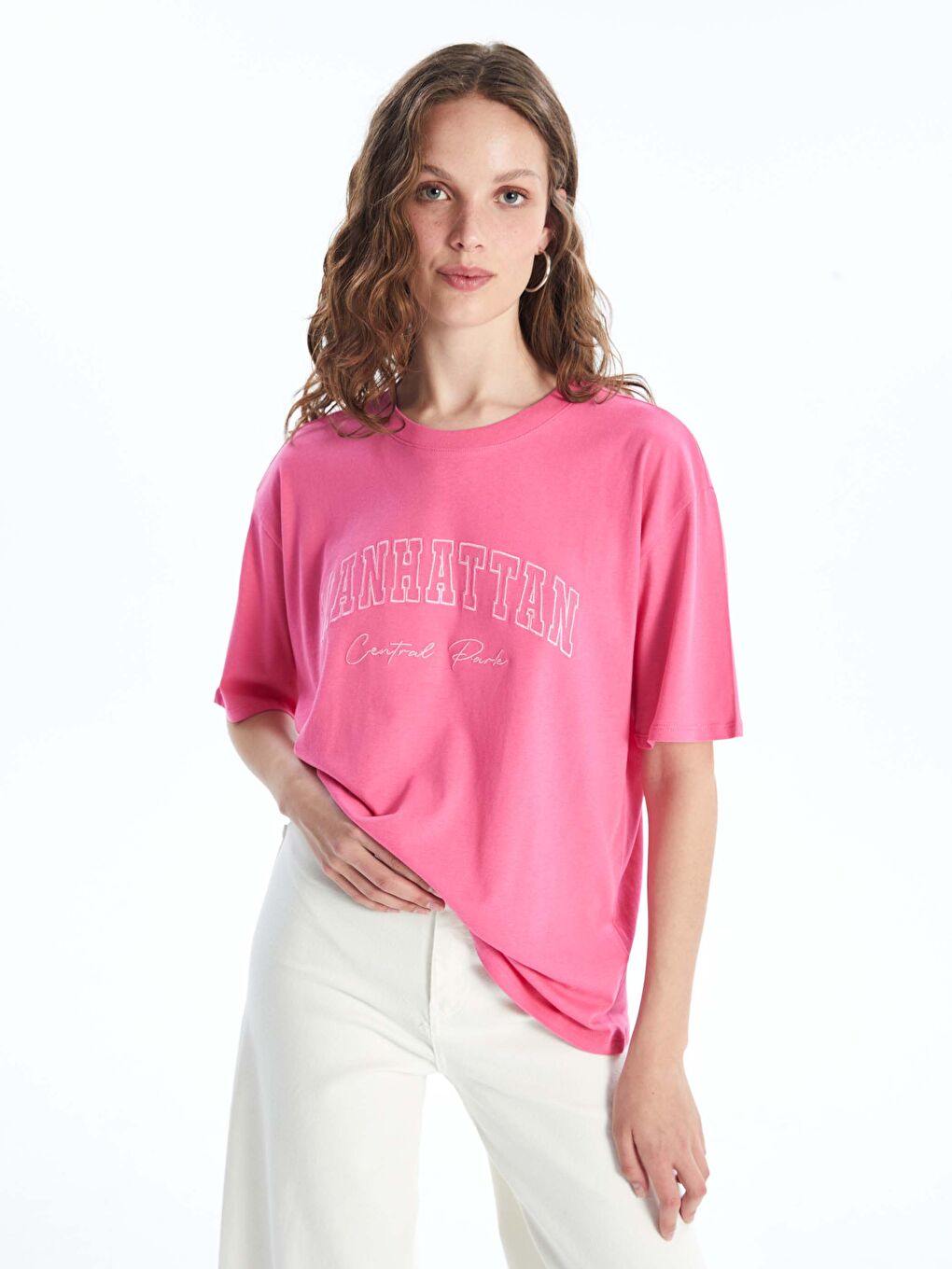 T-shirt Oversize Imprimé à Col Rond pour Femmes