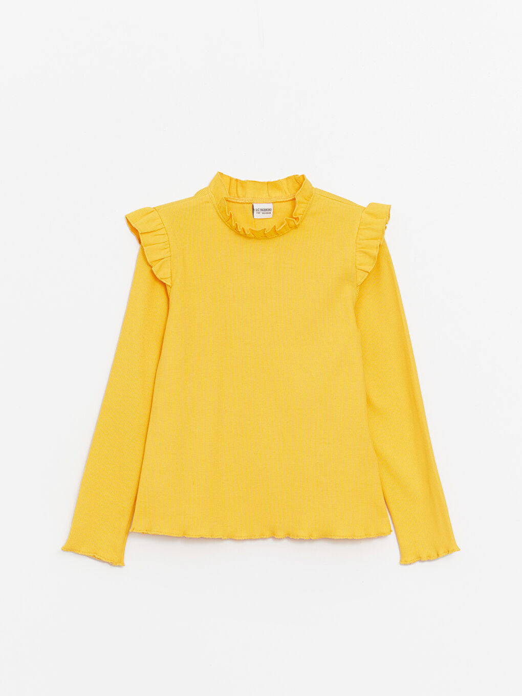 قميص بنت كم طويل بسيط بياقة عالية-1