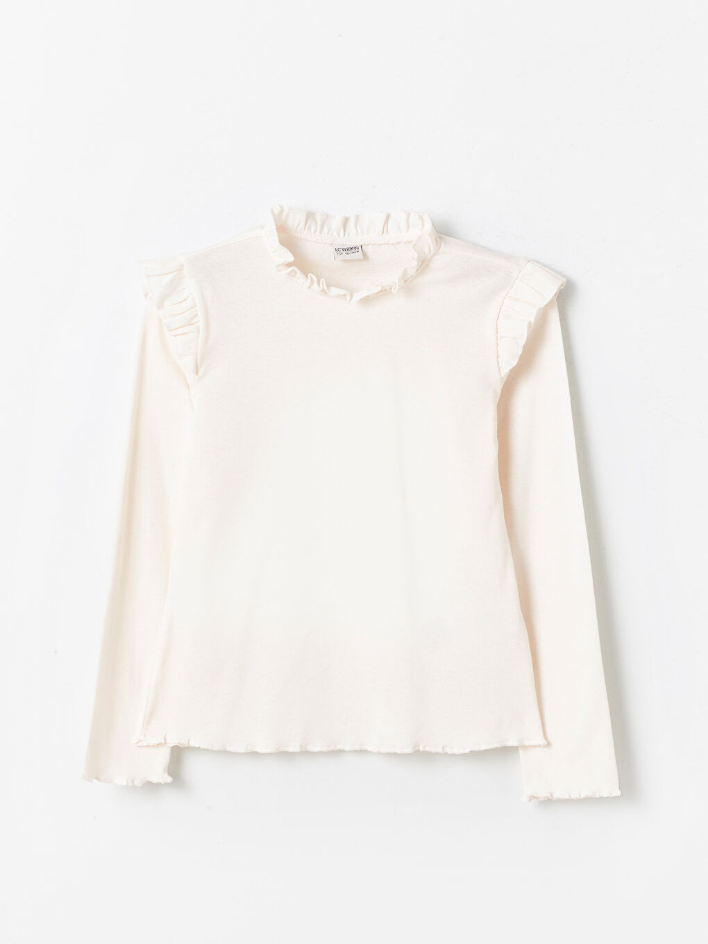 Pembe Dik Yaka Basic Uzun Kollu Kız Çocuk Tişört-1