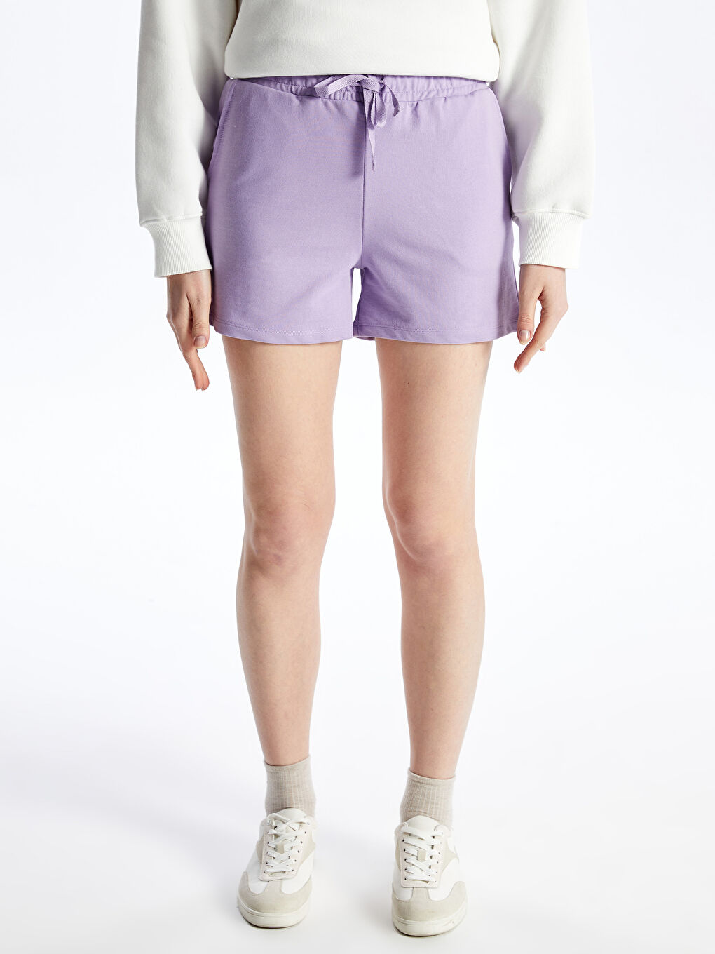 Lila Beli Lastikli Standart Fit Kadın Şort-3