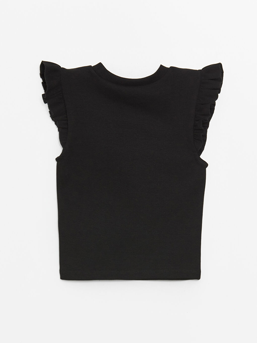 Siyah Bisiklet Yaka Düz Kısa Kollu Kadın Bluz-6