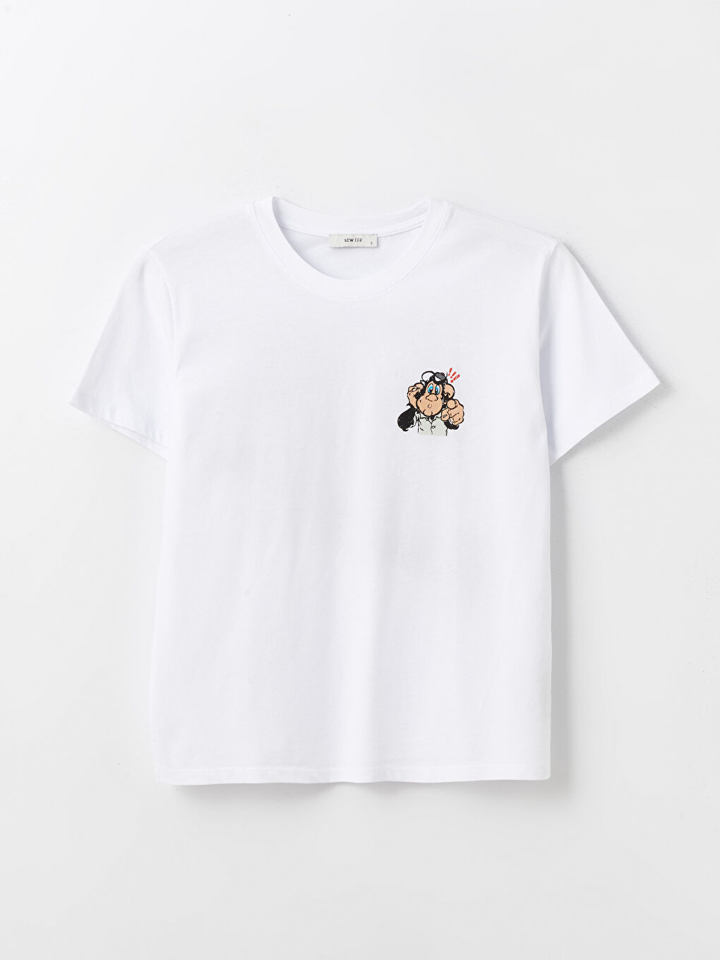 Beyaz Nostaljik Maymun Baskılı Kadın Tişört-5