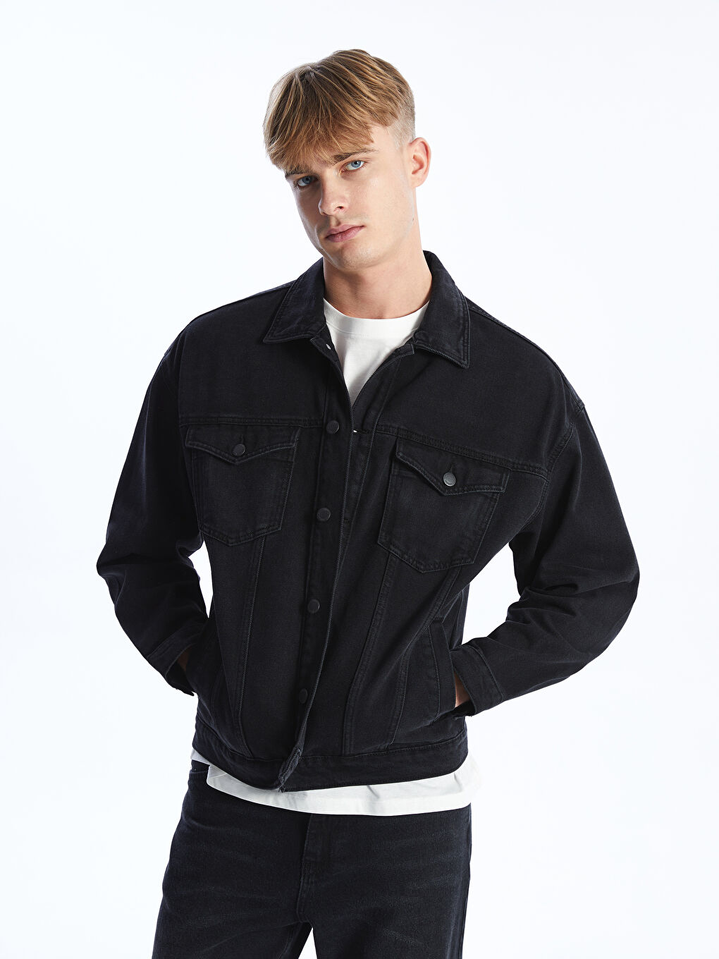 Siyah Rahat Kalıp Erkek Jean Ceket