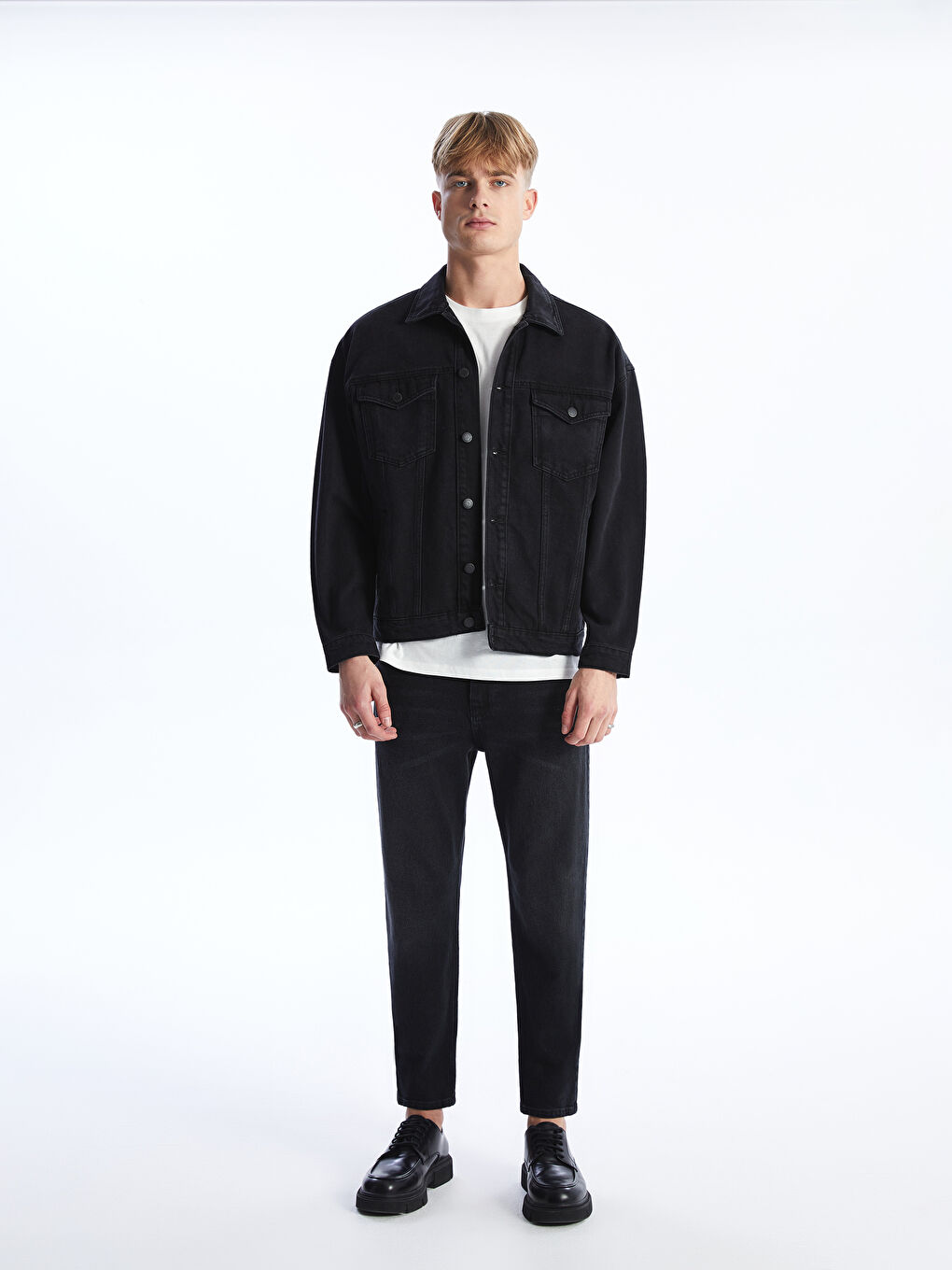 Siyah Rahat Kalıp Erkek Jean Ceket-2