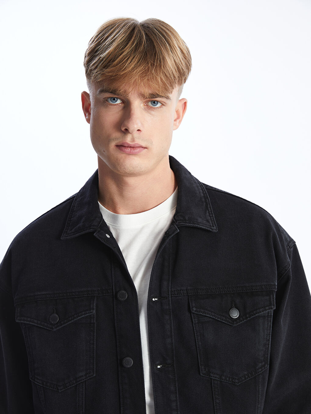 Siyah Rahat Kalıp Erkek Jean Ceket-3