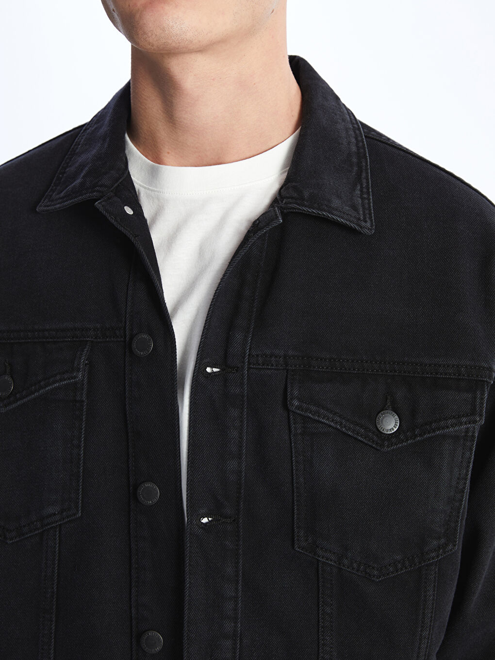 Siyah Rahat Kalıp Erkek Jean Ceket-4