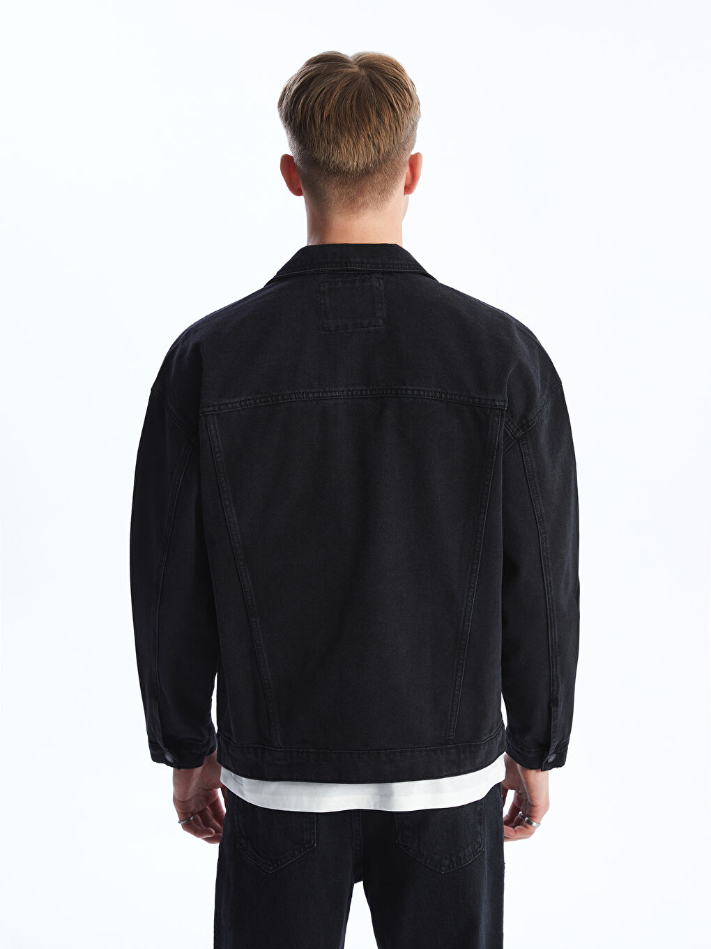 Siyah Rahat Kalıp Erkek Jean Ceket-5