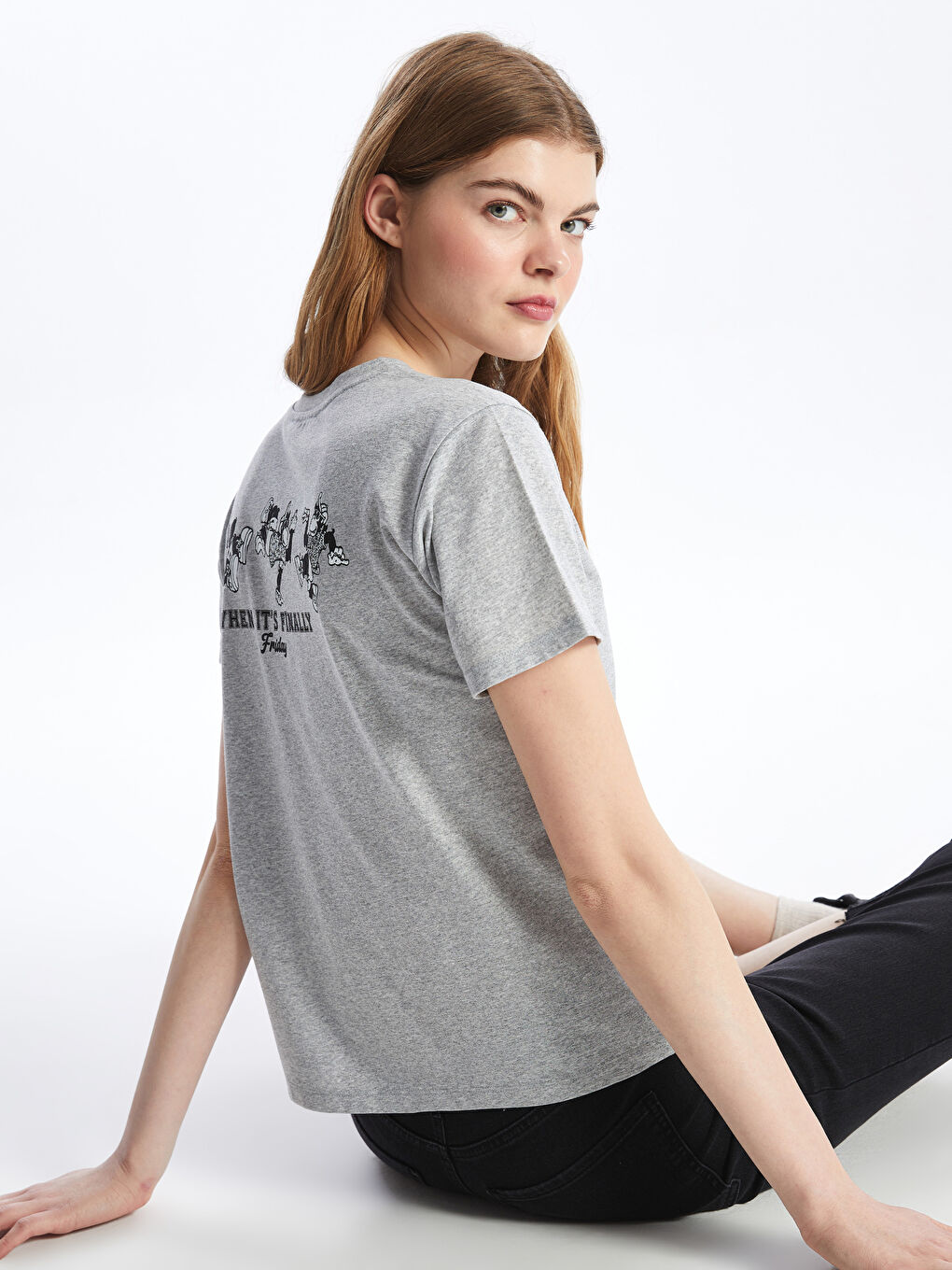 Gri Nostaljik Maymun Baskılı Kadın Tişört