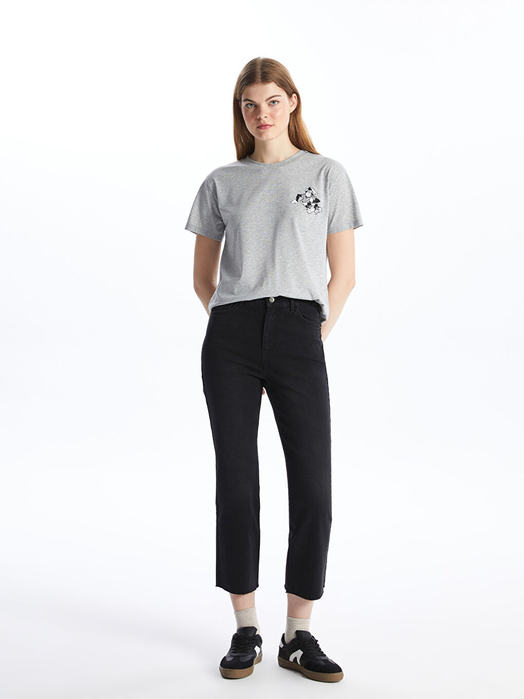 Gri Nostaljik Maymun Baskılı Kadın Tişört-2